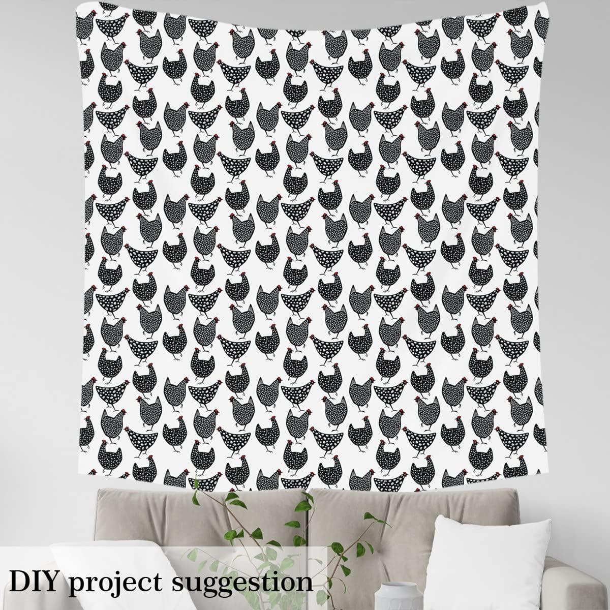 Cute Chicken Fabric by The Yard Cartoon Lovely Black Farm Animal Decorative Fabric for Kids Teens Rustic Farmhouse Style Fabric for DIY Upholstery and Home Accents 1 Yard