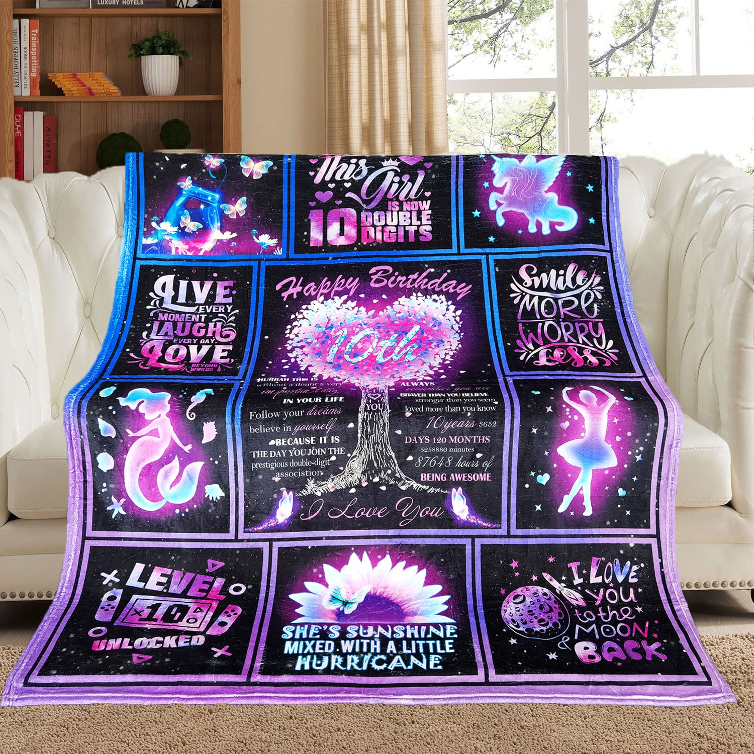 Yufobel Birthday Gifts for 10 Year Old Girl, 10th Birthday Gifts for Girls Blanket, Gifts for 10 Year Old Girls, 10th Birthday Decorations for Teenage Girl, 10 Year Old Girl Gift Ideas Throw 60"x50"