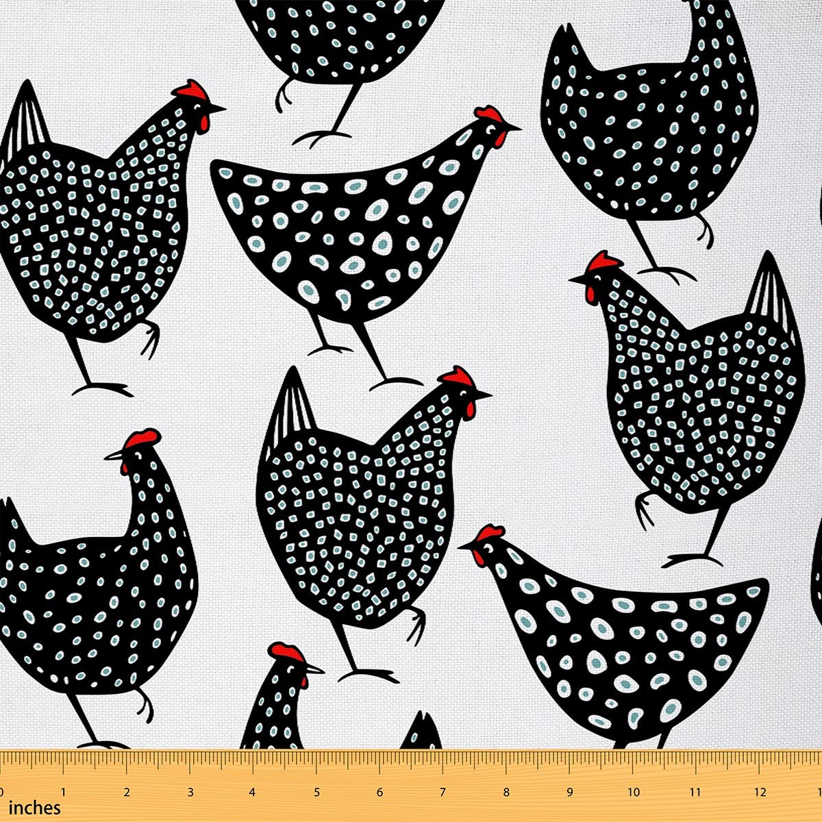 Cute Chicken Fabric by The Yard Cartoon Lovely Black Farm Animal Decorative Fabric for Kids Teens Rustic Farmhouse Style Fabric for DIY Upholstery and Home Accents 1 Yard