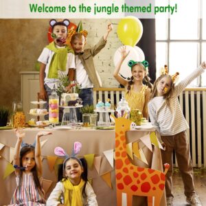 Flying Childhood 16Pcs Jungle Animal Ears Headbands as Safari Party Favors Wild One Birthday Decorations Plush Animal Headpiece for Kids Adults