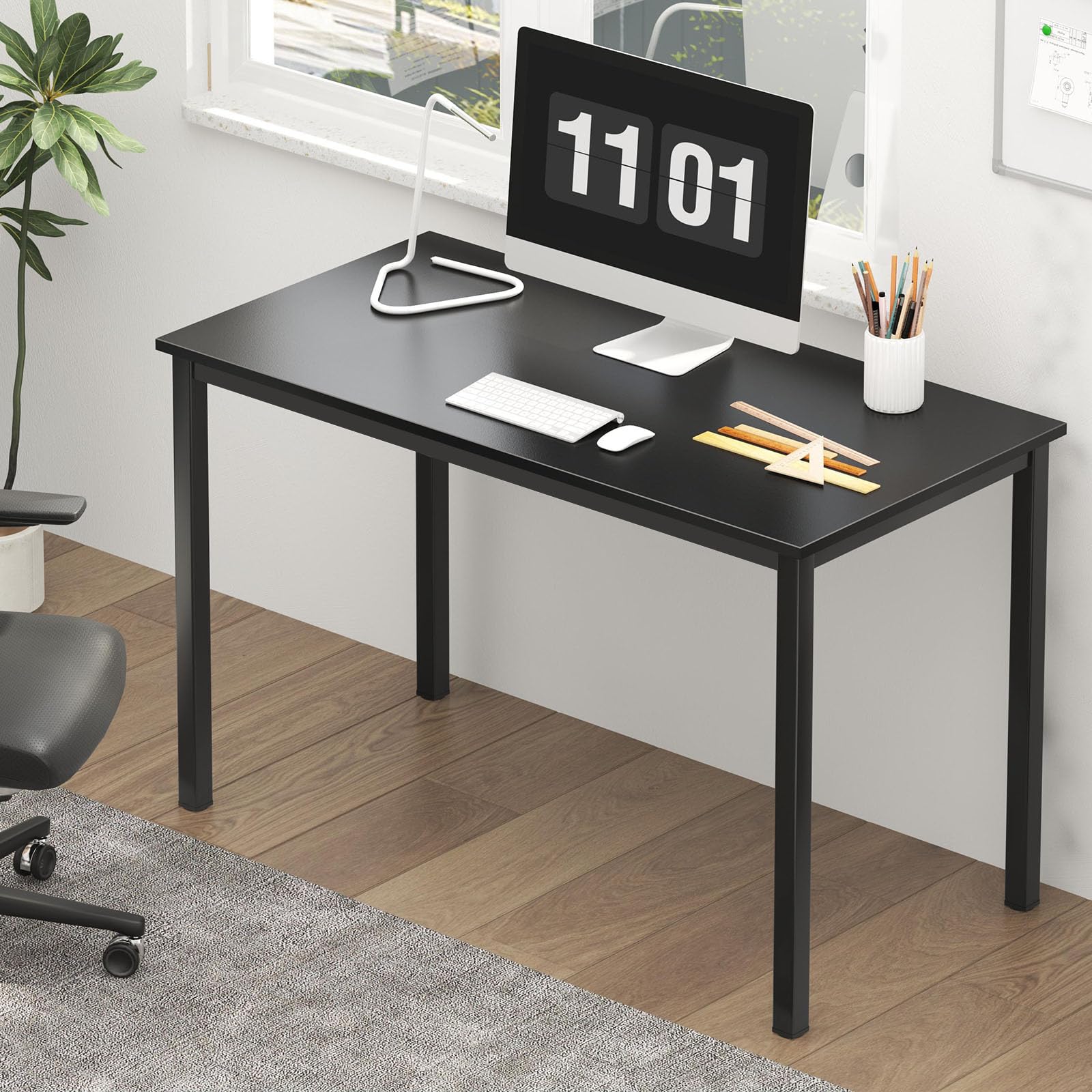 Need Small Computer Desk Writing Desk 39 3/8'' L Study Desk for Small Space Gaming Desk Sturdy and Heavy Duty Home Office Desk for Dormitory/Meeting Room AC3CB(100 * 60) Beside Table,Black/Black