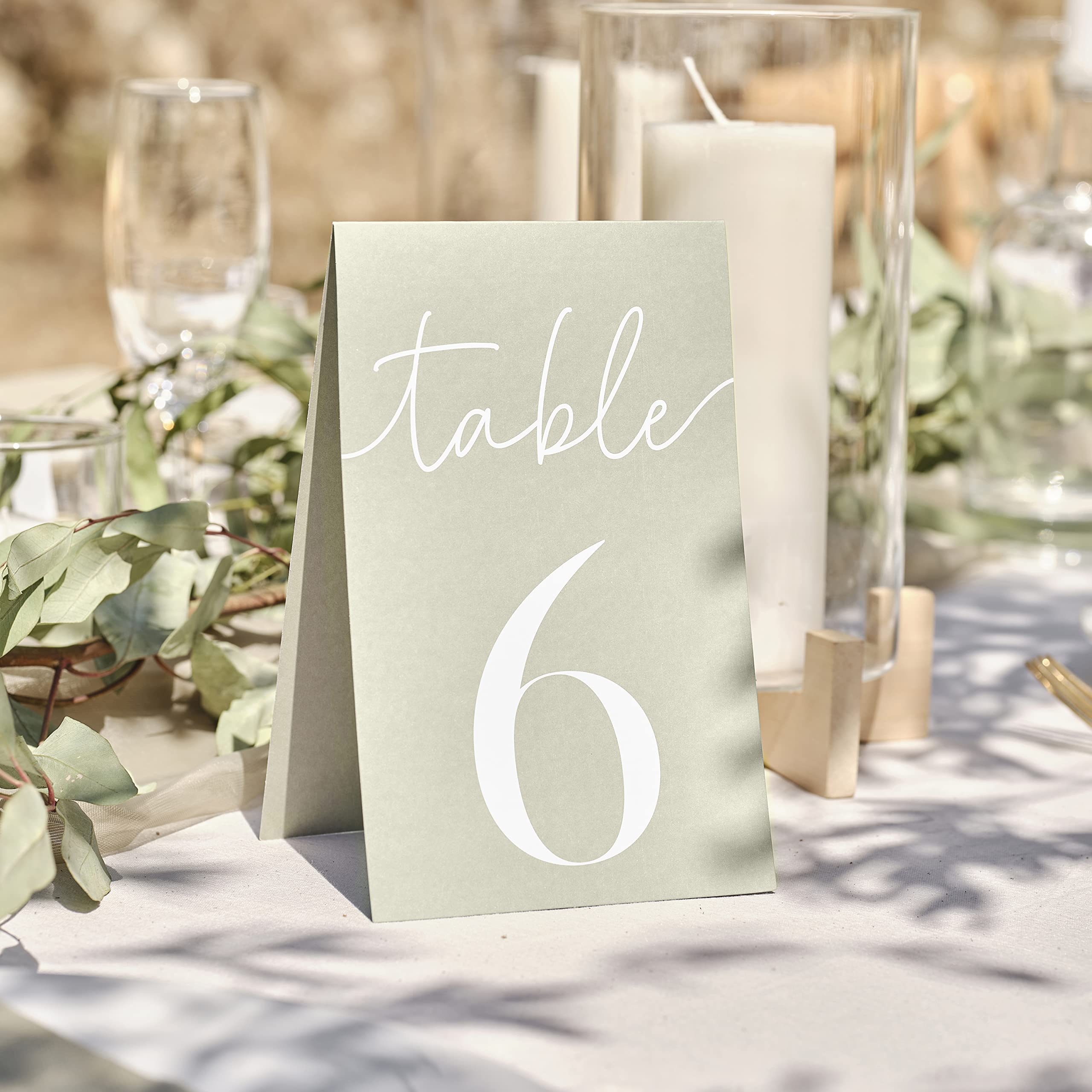 Ginger Ray Sage Card Wedding Table Numbers Pack of 12, Green