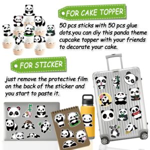 50 Pack Panda Cupcake Topper Panda Birthday Cake Decoration Cute Panda Themed Stickers (2 in 1) Baby Shower Kids Birthday Wedding Party Supplies