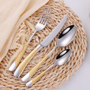 Golden Michelangelo Silverware Set for 8, Elegant 18/10 Stainless Steel Flatware Set, Cutlery Sets for 8 People, Dishwasher Safe (32pcs, Golden) Christmas