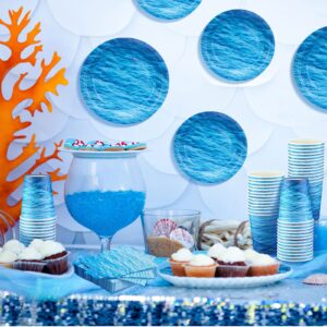 Marsui 200 Pieces Party Supplies Tableware Set Patterns Printed Plates Napkins Cups Table Decorations for Baby Shower Birthday Party (Ocean Style)