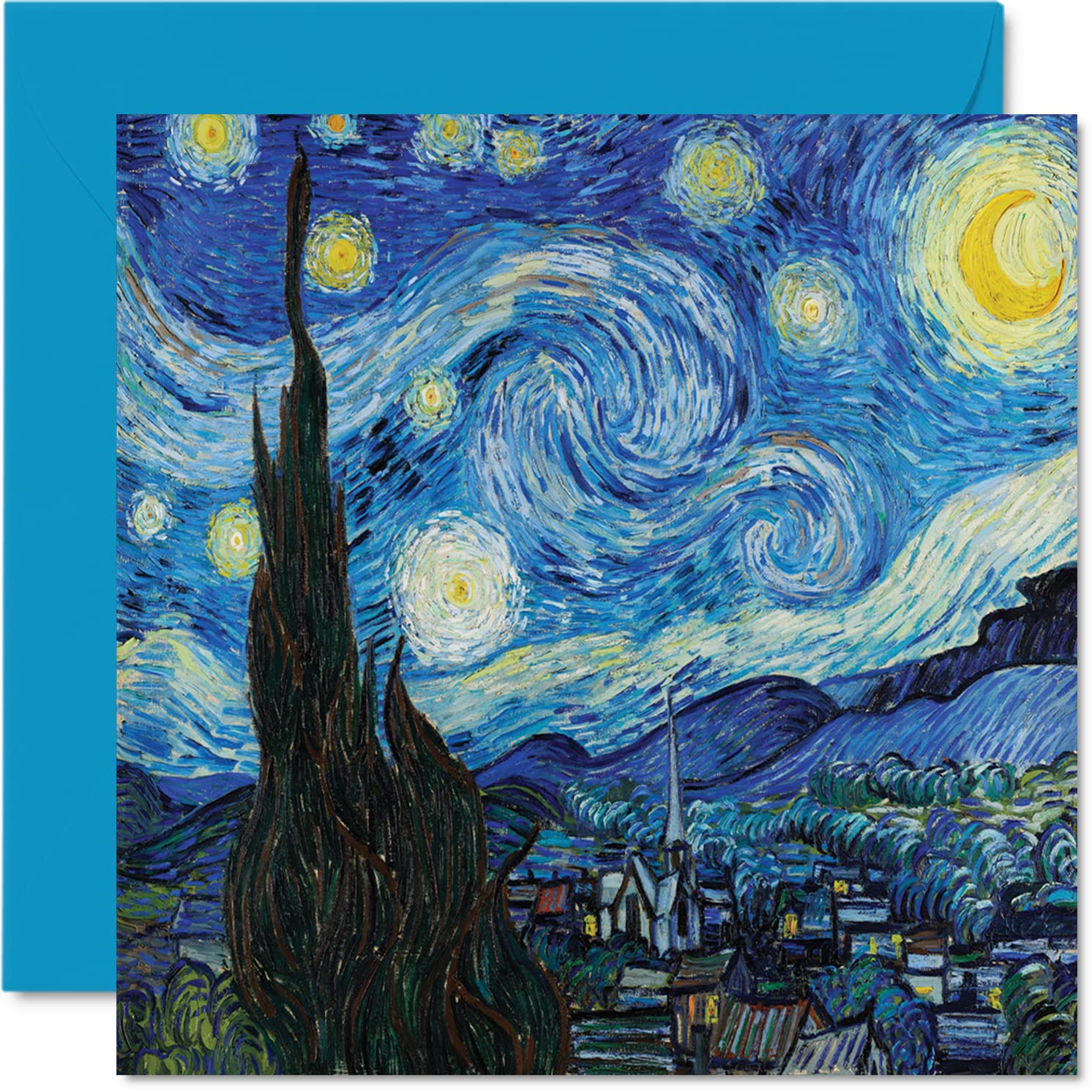 Classic Art Cards for Women Men - Van Gogh Starry Night - Famous Abstract Birthday Card for Mom Dad Papa Aunt Uncle Grandma Grandpa, 5.7 Inch Traditional Classical Painting Artwork Greeting Cards