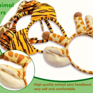 Flying Childhood 16Pcs Jungle Animal Ears Headbands as Safari Party Favors Wild One Birthday Decorations Plush Animal Headpiece for Kids Adults