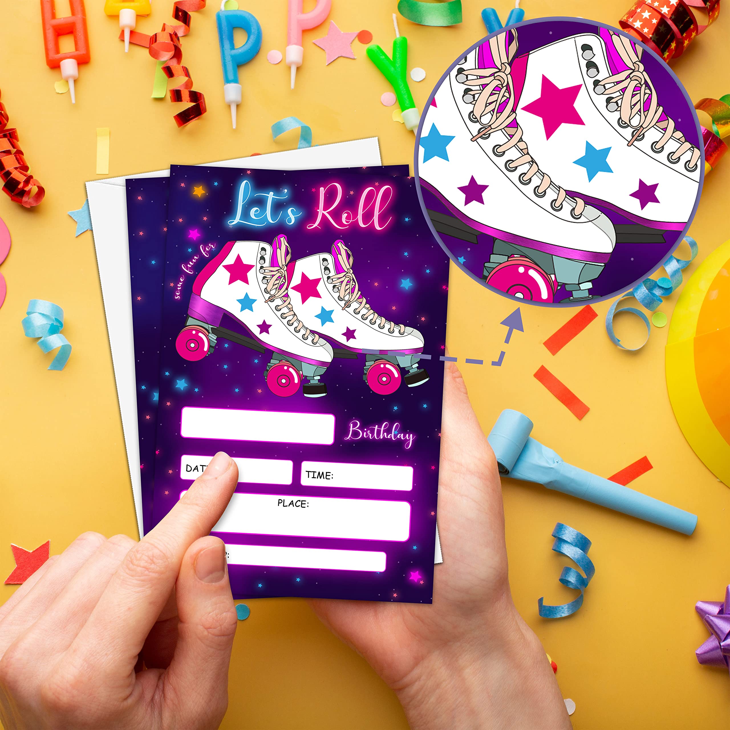 Let's Roll Birthday Party Invitation,Roller Skate, Skating Fill-In Invites For Men & Women, 20 Invitations With Envelopes(4" X 6")，Aldults Party Favors Decorations And Supplies-08