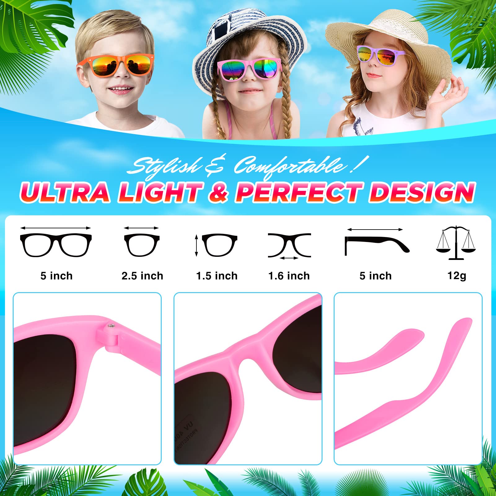 GINMIC Kids sunglasses bulk, Kids Sunglasses Party Favor, 24Pack Neon Sunglasses with UV400 Protection for Kids, Boys and Girls Age 3-8, Goody Bag Favors, Great Gift for Pool, Birthday Party Supplies