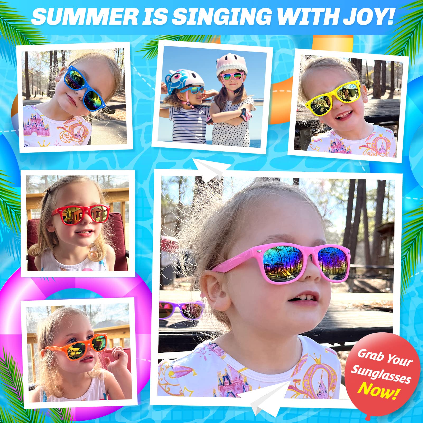 GINMIC Kids sunglasses bulk, Kids Sunglasses Party Favor, 24Pack Neon Sunglasses with UV400 Protection for Kids, Boys and Girls Age 3-8, Goody Bag Favors, Great Gift for Pool, Birthday Party Supplies