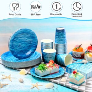 Marsui 200 Pieces Party Supplies Tableware Set Patterns Printed Plates Napkins Cups Table Decorations for Baby Shower Birthday Party (Ocean Style)