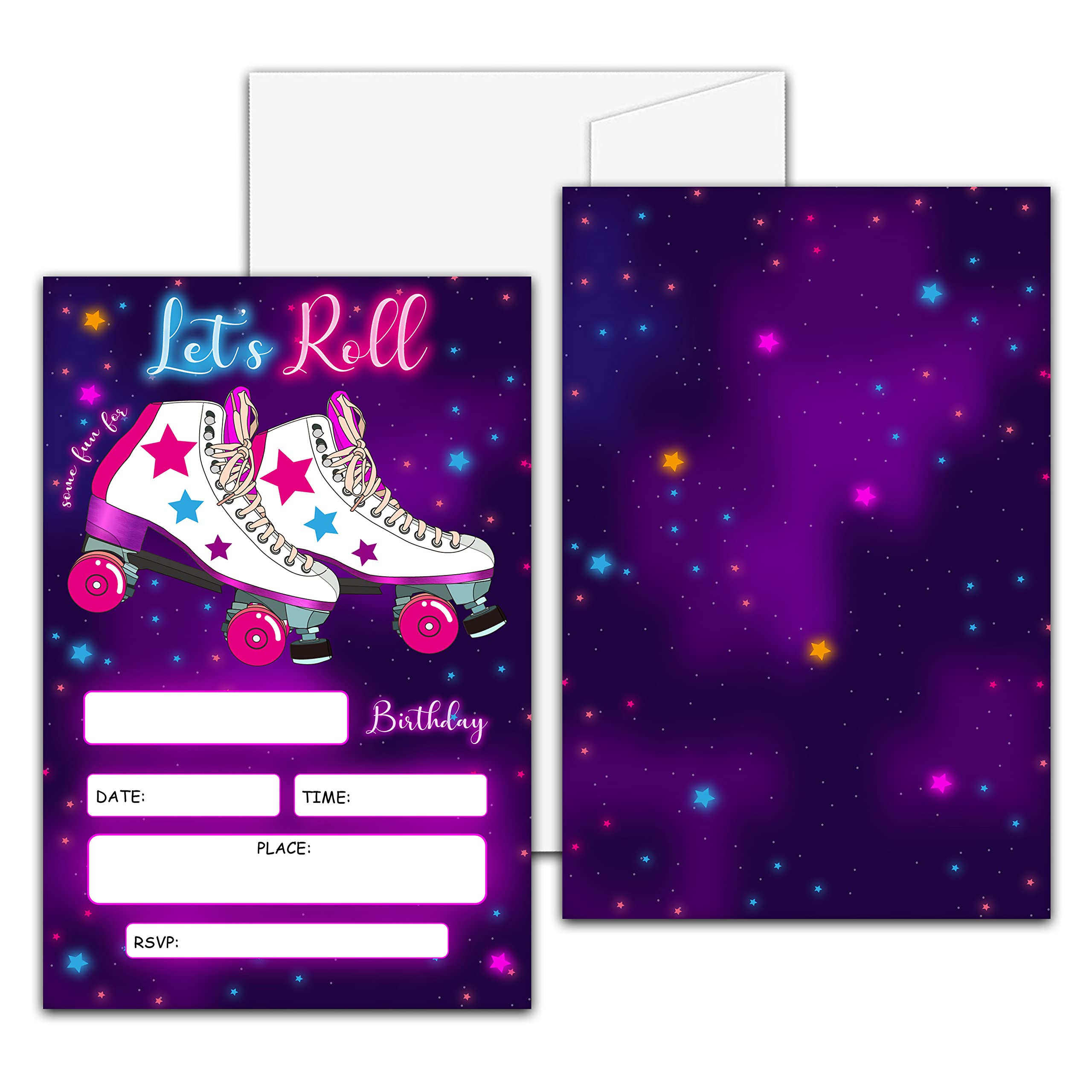 Let's Roll Birthday Party Invitation,Roller Skate, Skating Fill-In Invites For Men & Women, 20 Invitations With Envelopes(4" X 6")，Aldults Party Favors Decorations And Supplies-08