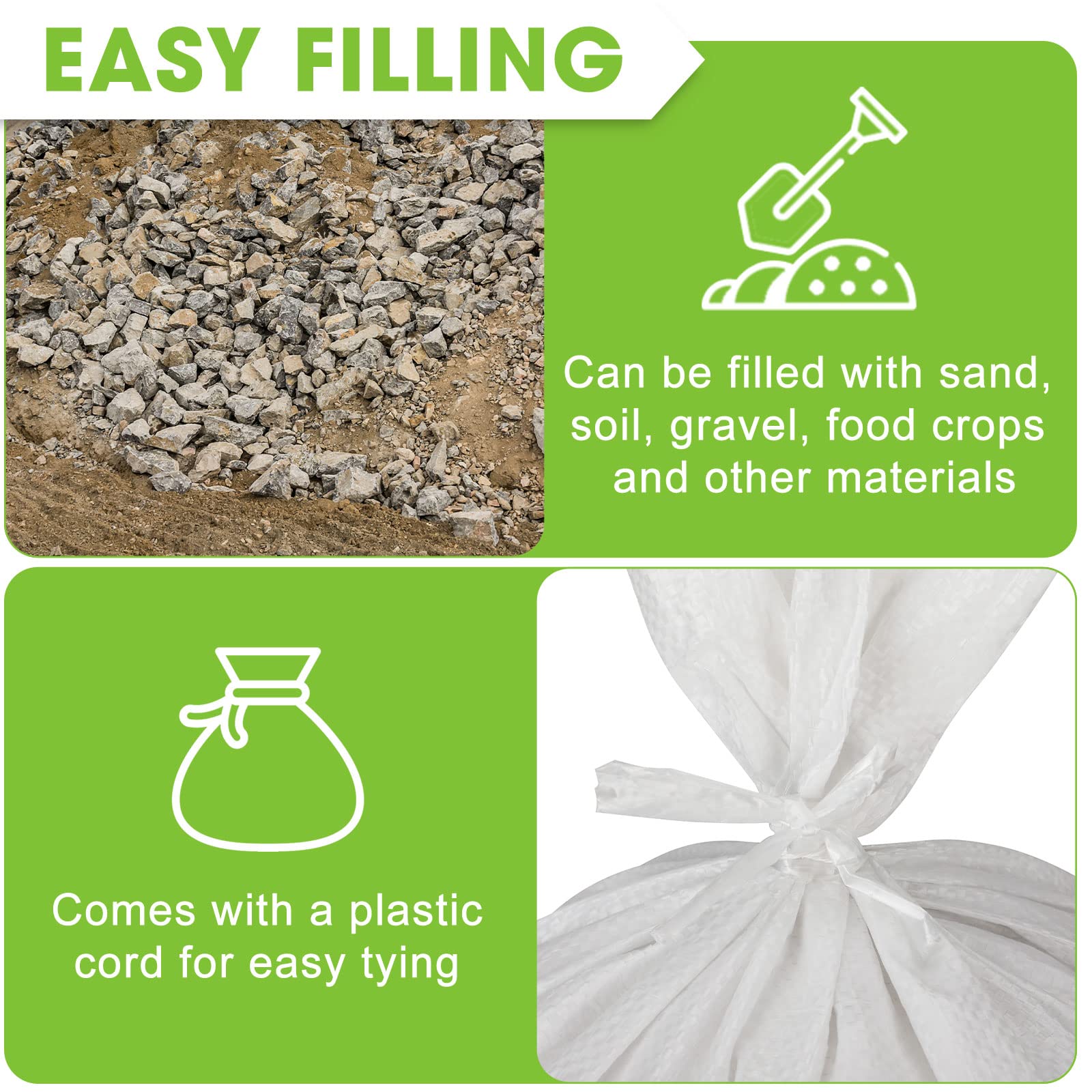 200 Pcs Empty Sandbags Heavy Duty Sand Bags with Ties Woven Polypropylene Sand Bags Bulk Sand Bag for Flooding 16 x 26 Inches Sandbag Flood Protection for Emergency Hurricane Season Supplies (White)