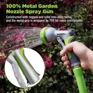 WORKPRO Garden Hose Nozzle - 100% Heavy Duty Metal Water Hose Spray with 8 Adjustable Spray Patterns, Hand Sprayer with Thumb Control for Car Washing, Plants Watering, Pets Showering, Outdoor Fun