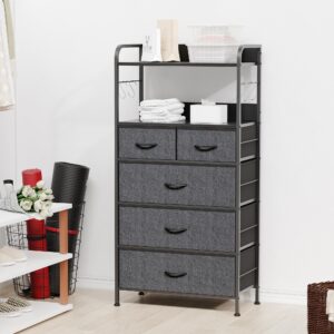 Jojoka Dresser for Bedroom with 5 Drawers, Dressers & Chests of Drawers for Hallway, Entryway, Storage Organizer Unit with Fabric, Sturdy Metal Frame, Wood Tabletop, Easy Pull Handle