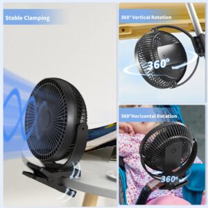 Clip on Fan, Rechargeable Portable Fan, 8 Inch Small Desk Fan - 10000mAh Battery Powered Fan with 4 Speed, 360° Rotation Personal Fan Suitable for Golf Cart, Bedroom, Travel and Camping (Black)