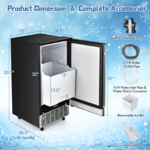 COSTWAY Commercial Ice Maker, 80LBS/24H Freestanding and Under Counter 115V Industrial Ice Machine with Self-Cleaning Function, 24H Timer, LCD Display, Drain Pump, Reversible Door, 25 LBS Ice Bin