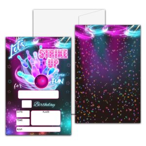 let's strike up birthday party invitation, bowling fill-in invites for men & women, 20 invitations with envelopes(4" x 6")，adults party favors decorations and supplies-13