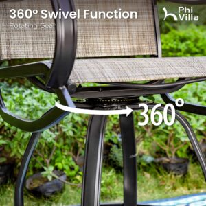 PHI VILLA Outdoor Swivel Bar Stools Set of 4,Patio Bar Chairs with Quick-Drying Fabric,Outdoor Stools with Metal Frame Durable and Sturdy, Waterproof, Rustproof,High Patio Chairs for Garden, Yard