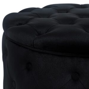 Homebeez 24.8" Round Velvet Storage Ottoman, Button Tufted Footrest Stool Coffee Table for Living Room, Black