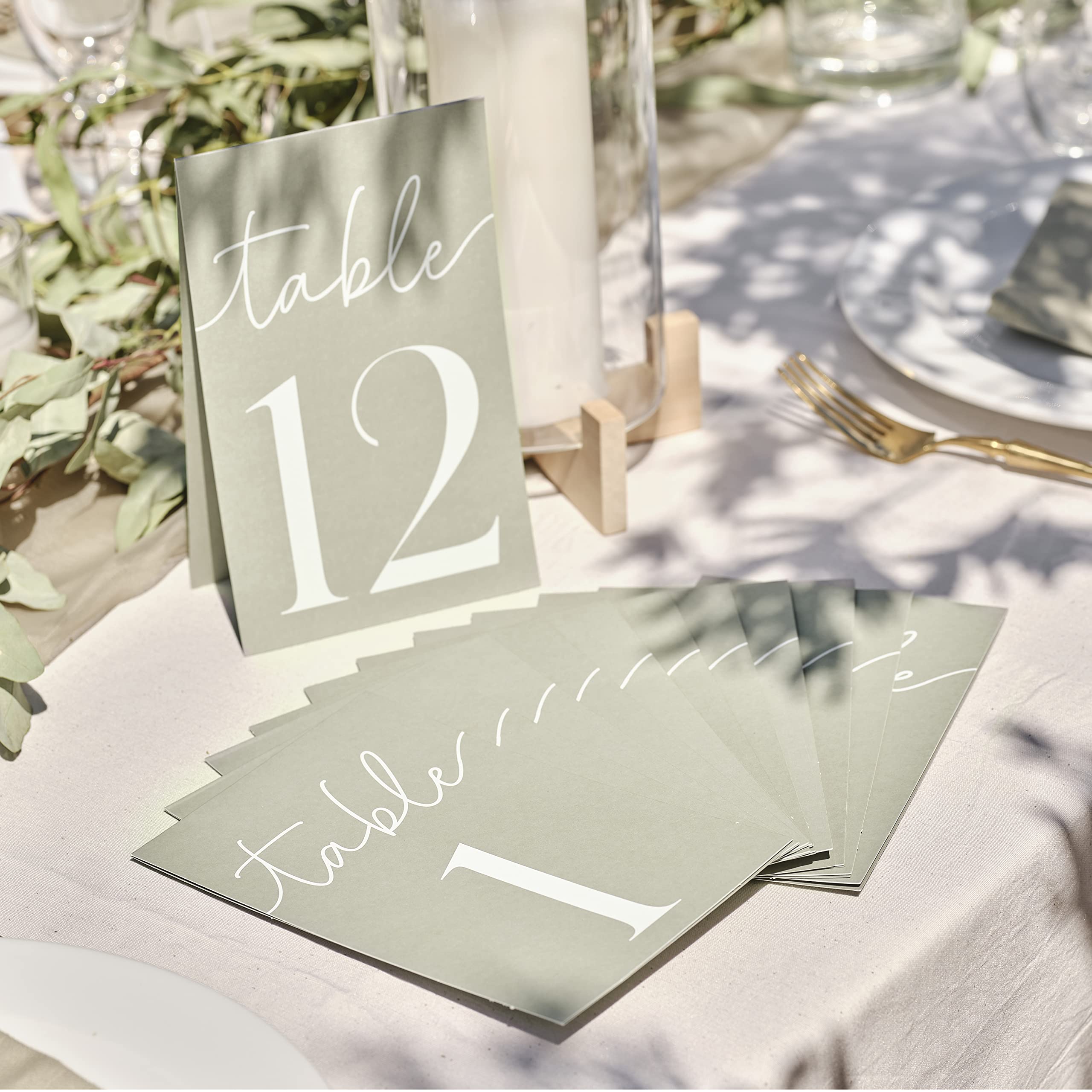 Ginger Ray Sage Card Wedding Table Numbers Pack of 12, Green