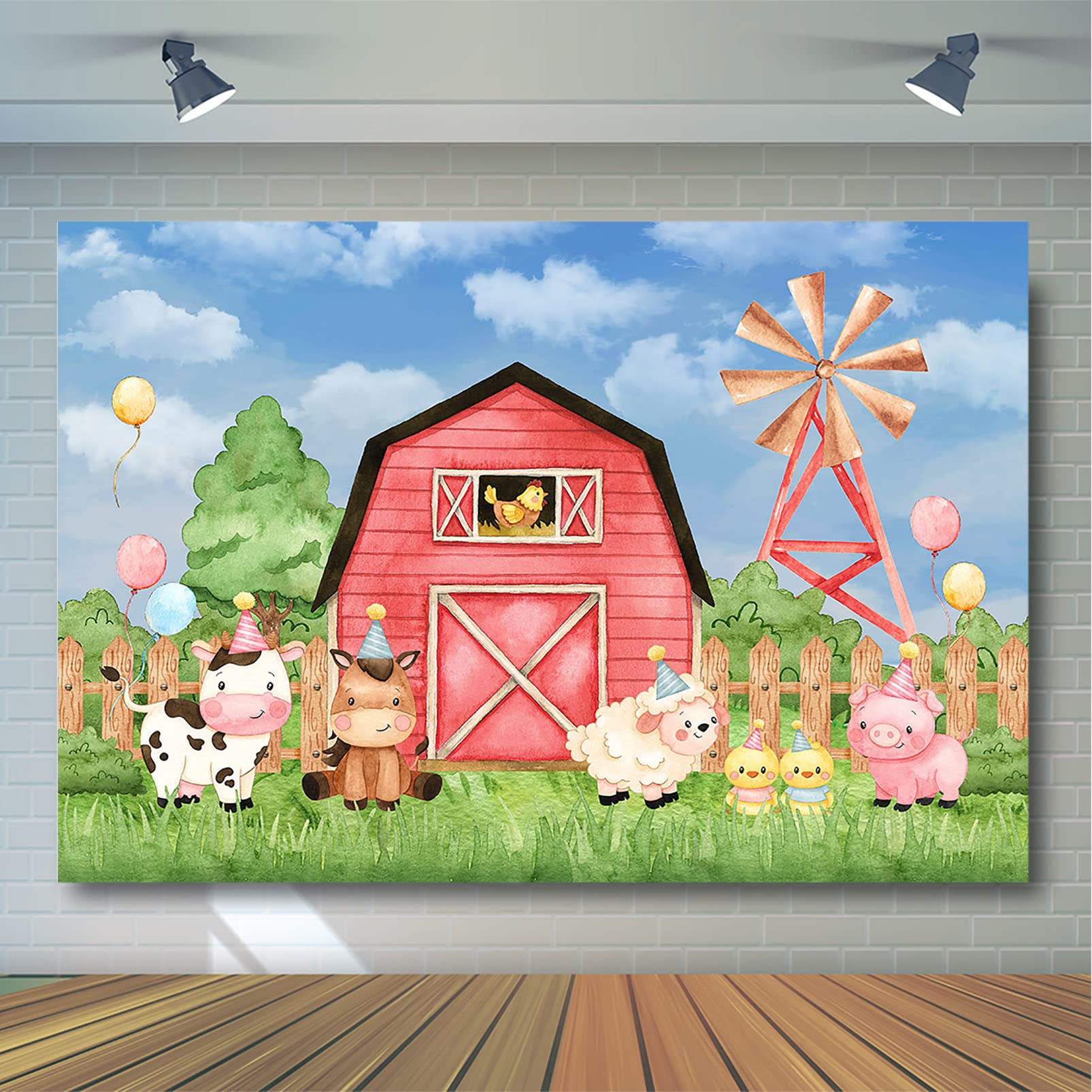 Avezano Farm Birthday Backdrop for Kids Pink Barn Farm Girls Birthday Party Decorations Cartoon Farm Animals Baby Shower Photography Background Cake Table Banner (7x5ft)