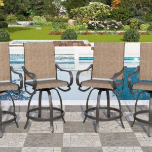 PHI VILLA Outdoor Swivel Bar Stools Set of 4,Patio Bar Chairs with Quick-Drying Fabric,Outdoor Stools with Metal Frame Durable and Sturdy, Waterproof, Rustproof,High Patio Chairs for Garden, Yard