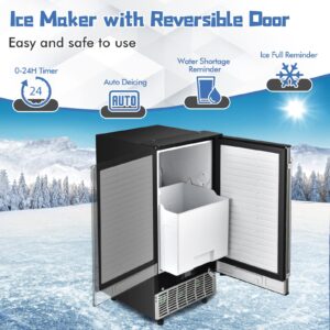 COSTWAY Commercial Ice Maker, 80LBS/24H Freestanding and Under Counter 115V Industrial Ice Machine with Self-Cleaning Function, 24H Timer, LCD Display, Drain Pump, Reversible Door, 25 LBS Ice Bin