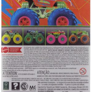 Hot Wheels 2022 Monster Trucks 1:64 Scale Diecast Glow in The Dark Podium Crasher, Orange with Blue Wheels