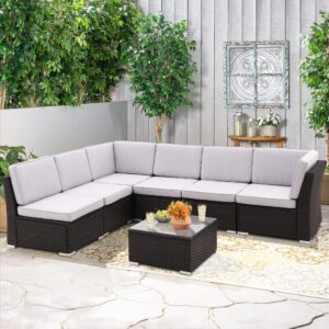 iArtHand Patio Sofa Set with Coffee Table Outdoor Sectional Sofa Set Patio Conversation Set Patio Furniture Sets All Weather Rattan Outdoor Sofa Set with Thickened Cushion