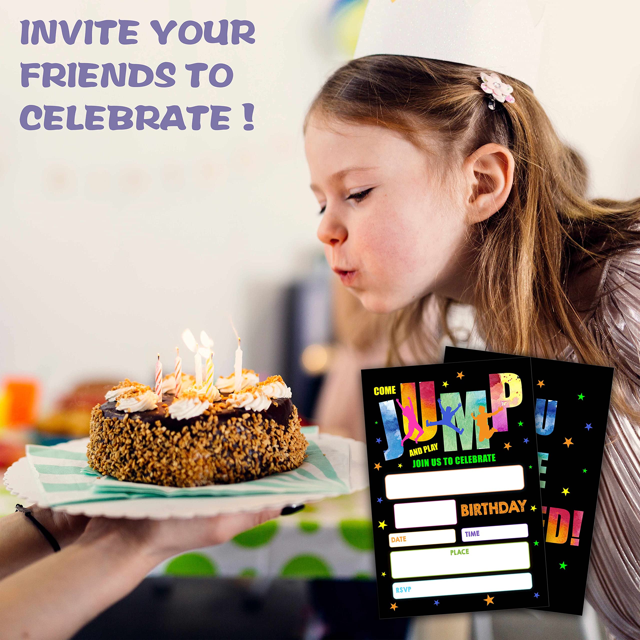 Trampoline Birthday Party Invitation, Bounce House, Jump Zone Fill-In Invites For Men & Women, 20 Invitations With Envelopes(4" X 6")，Personalized Adults Party Favors Decorations And Supplies-20