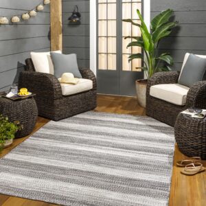 mark&day outdoor rugs, 8x10 kyrenia modern indoor/outdoor charcoal area rug, non shedding grey beige carpet for patio, porch, deck, bedroom, living room or kitchen (7'7" x 10')