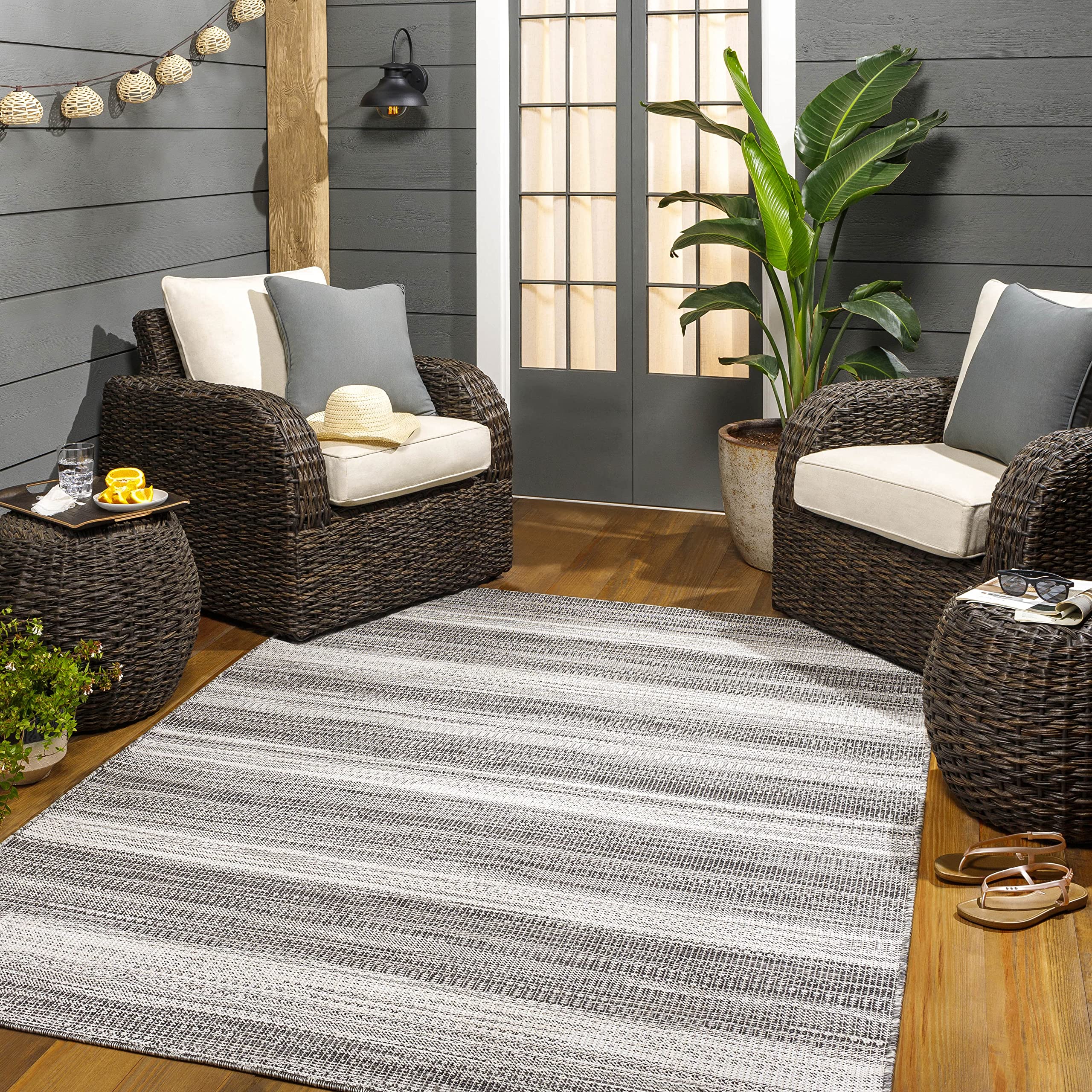 Mark&Day Outdoor Rugs, 8x10 Kyrenia Modern Indoor/Outdoor Charcoal Area Rug, Non Shedding Grey Beige Carpet for Patio, Porch, Deck, Bedroom, Living Room or Kitchen (7'7" x 10')