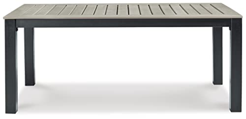 Signature Design by Ashley Mount Valley Contemporary Outdoor Dining Table with Umbrella Option, Light Gray & Black