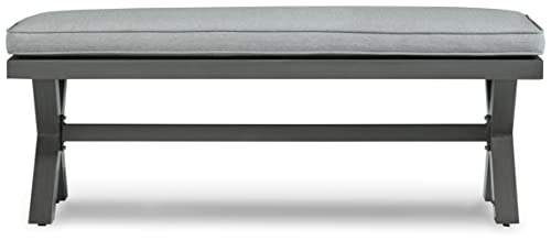 Signature Design by Ashley Elite Park Casual Outdoor Aluminum Bench with Cushion, Gray