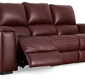 Signature Design by Ashley Alessandro Contemporary Leather Power Reclining Sofa with Adjustable Headrest, Red