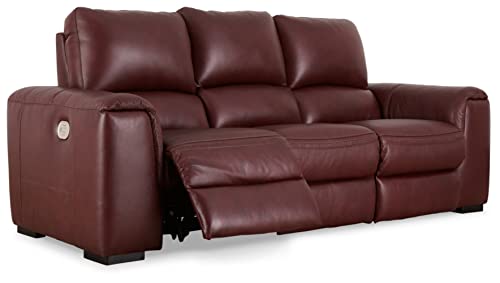 Signature Design by Ashley Alessandro Contemporary Leather Power Reclining Sofa with Adjustable Headrest, Red