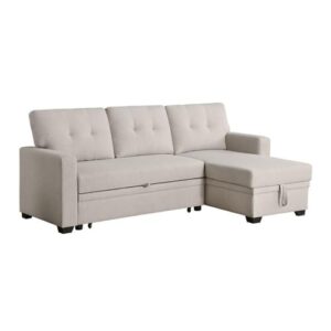 pemberly row polyester fabric reversible sleeper sectional sofa in beige