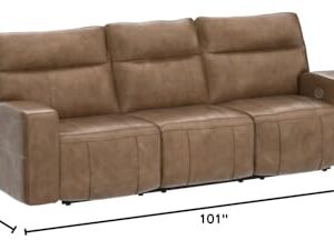 Signature Design by Ashley Game Plan Contemporary Tufted Leather Power Reclining Sofa with Adjustable Headrest, Light Brown