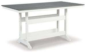 signature design by ashley transville casual outdoor counter table with umbrella option, light gray & white