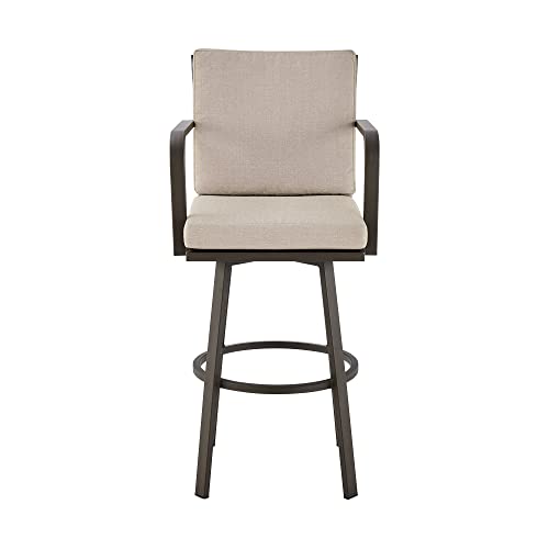 Don 30" Outdoor Patio Swivel Bar Stool in Brown Aluminum with Cushions