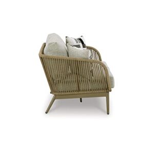 Signature Design by Ashley Swiss Valley Bohemian Outdoor Loveseat with Cushion, Light Brown