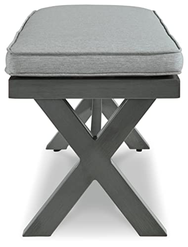 Signature Design by Ashley Elite Park Casual Outdoor Aluminum Bench with Cushion, Gray