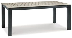 signature design by ashley mount valley contemporary outdoor dining table with umbrella option, light gray & black