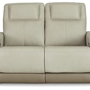 Signature Design by Ashley Battleville Contemporary Leather Power Reclining Loveseat with Adjustable Headrest, Light Gray