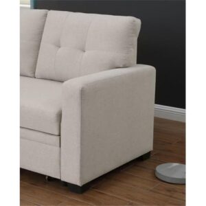 Pemberly Row Polyester Fabric Reversible Sleeper Sectional Sofa in Beige