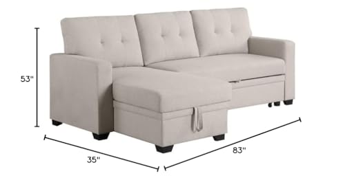 Pemberly Row Polyester Fabric Reversible Sleeper Sectional Sofa in Beige