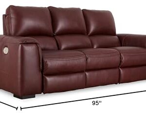 Signature Design by Ashley Alessandro Contemporary Leather Power Reclining Sofa with Adjustable Headrest, Red