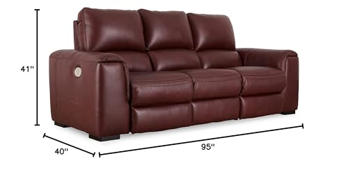 Signature Design by Ashley Alessandro Contemporary Leather Power Reclining Sofa with Adjustable Headrest, Red