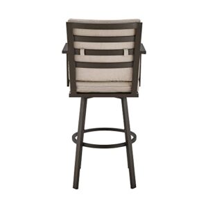 Don 30" Outdoor Patio Swivel Bar Stool in Brown Aluminum with Cushions